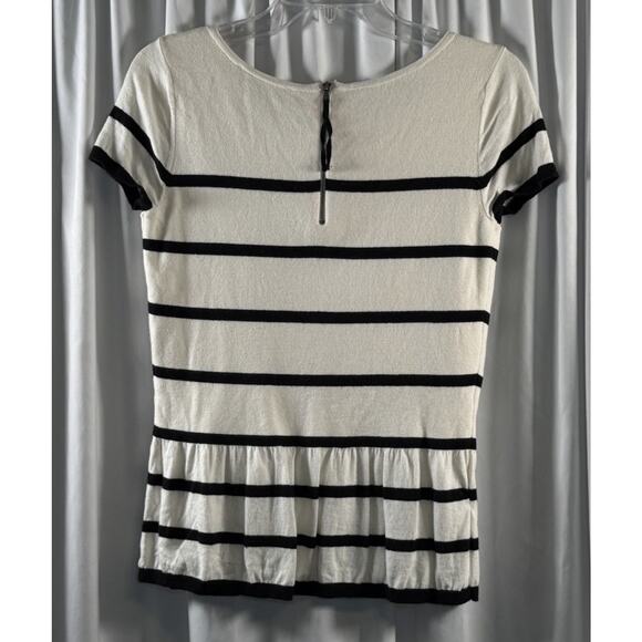Ann Taylor LOFT Striped Short Sleeves Peplum Top Ivory Black S preppy chic 79-05 - Picture 2 of 14